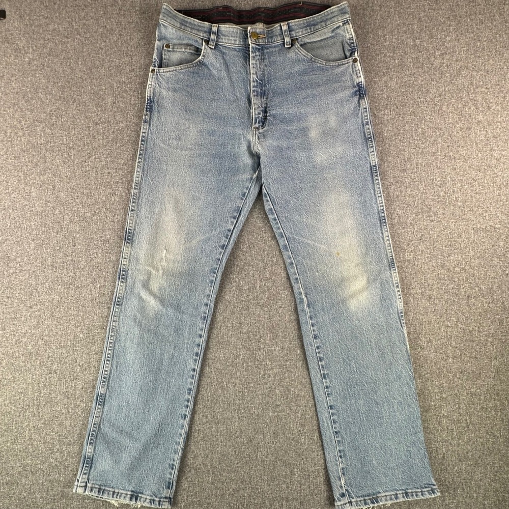 Wrangler Jeans Mens 34x32 Regular Fit 855WAQL Light Wash Blue Denim Distressed
